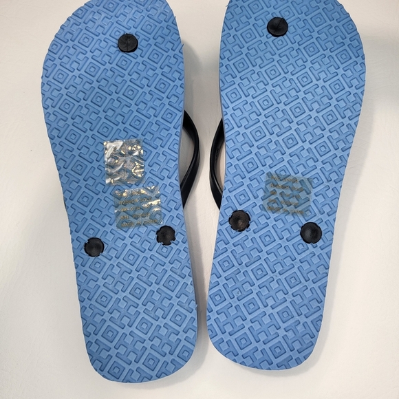 Tory Burch Flip Flops Blue Red Crab Print Gold Tone Logo Size 9 New Without Tags - Picture 6 of 10